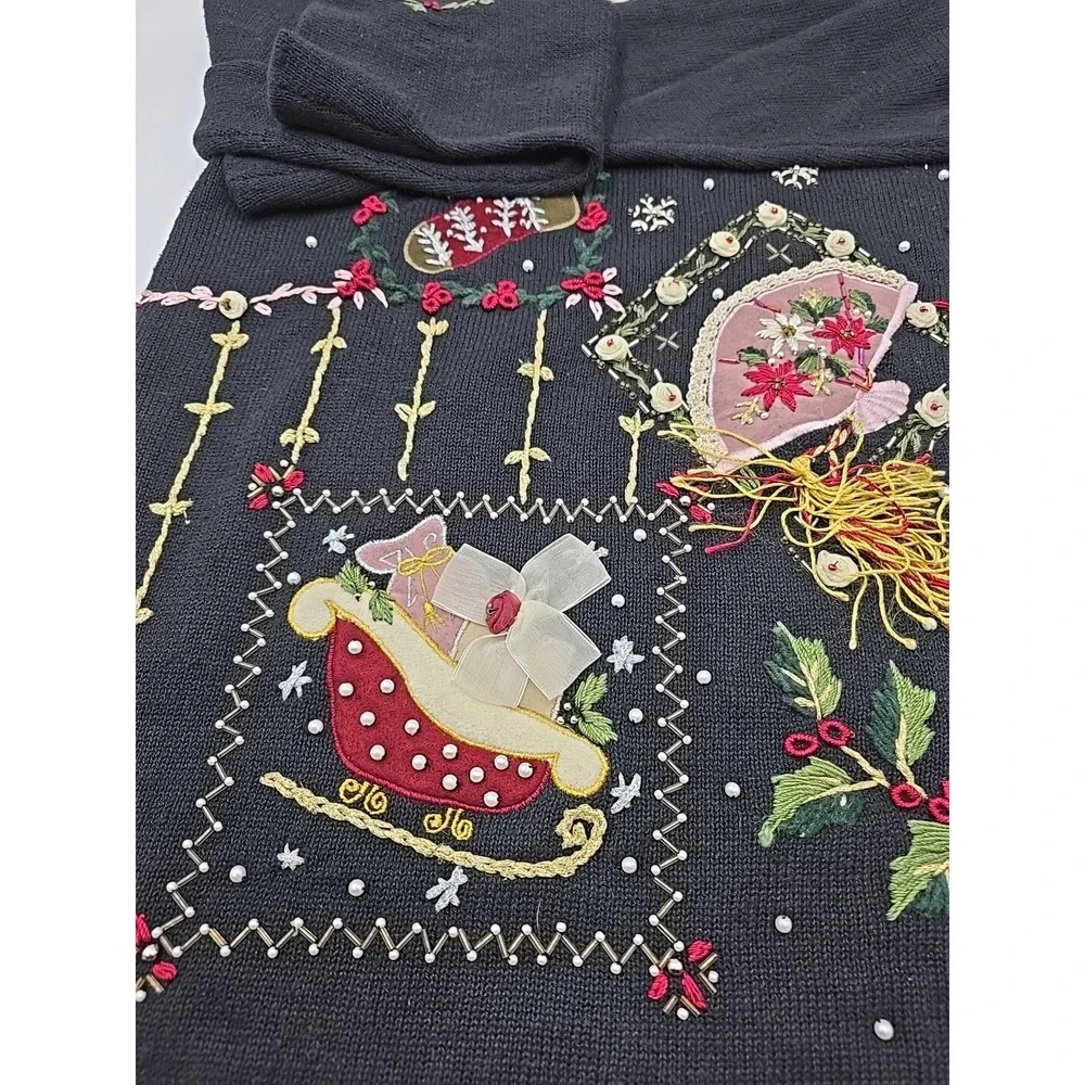Victoria Jones Fall VTG Embroidered Ugly Christmas Sweater Beaded Woman S - Picture 10 of 12